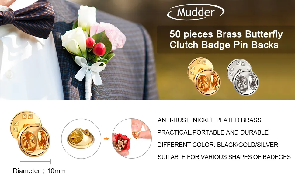 Brass Clutch Badge Insignia Clutches Pin Backs Replacement (Gold  50 Pieces) - product information 1