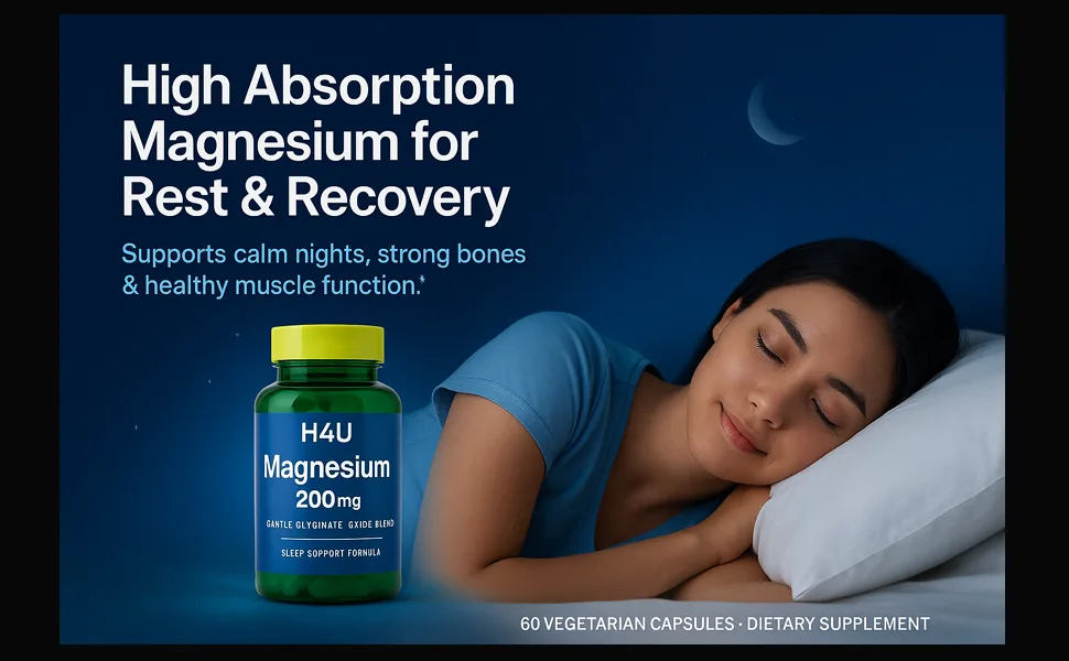 H4U Magnesium Sleep Support Bone & Muscle Health Dietary Supplement Vegetarian Capsules 200 mg 60 Count - product information 3