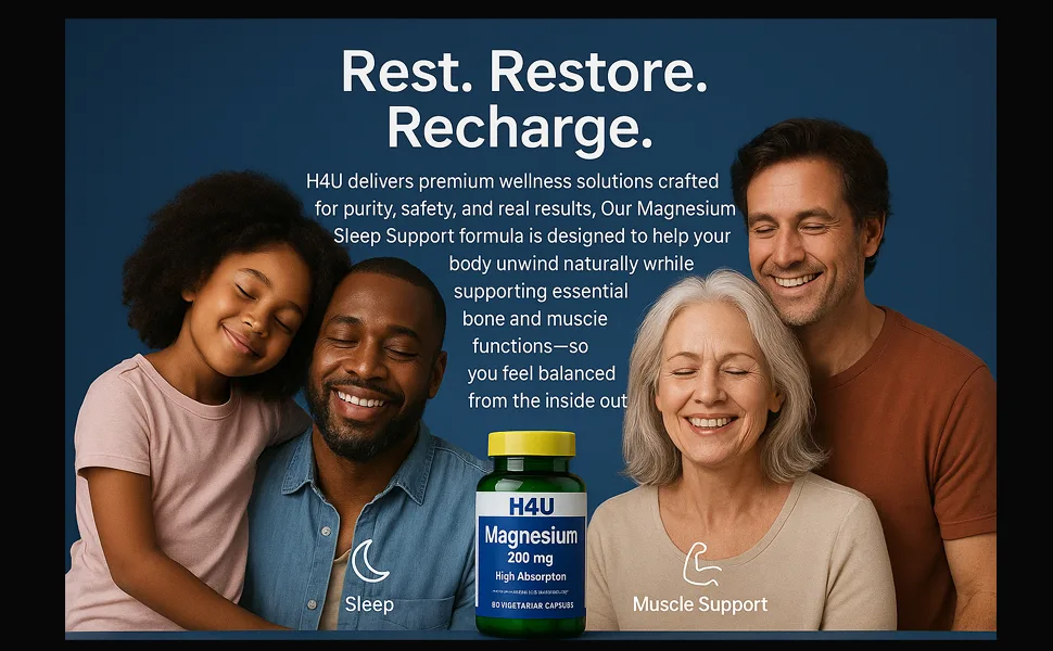 H4U Magnesium Sleep Support Bone & Muscle Health Dietary Supplement Vegetarian Capsules 200 mg 60 Count - product information 4