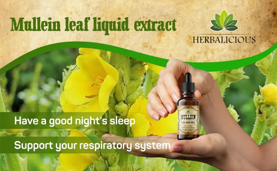 HERBALICIOUS Mullein Drops for Lungs Organic Lung Cleanse Supplement with Mullein Leaf Extract (Verbascum Thapsus) Vegan Non-GMO Liquid Formula 4 Fl Oz - product information 6