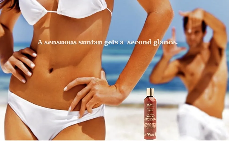Bronzo Sensuale SPF 8 Sunscreen Deep Golden Tanning Organic Carrot Lotion 8.5 Ounce - A sensuous suntan gets a second glance!