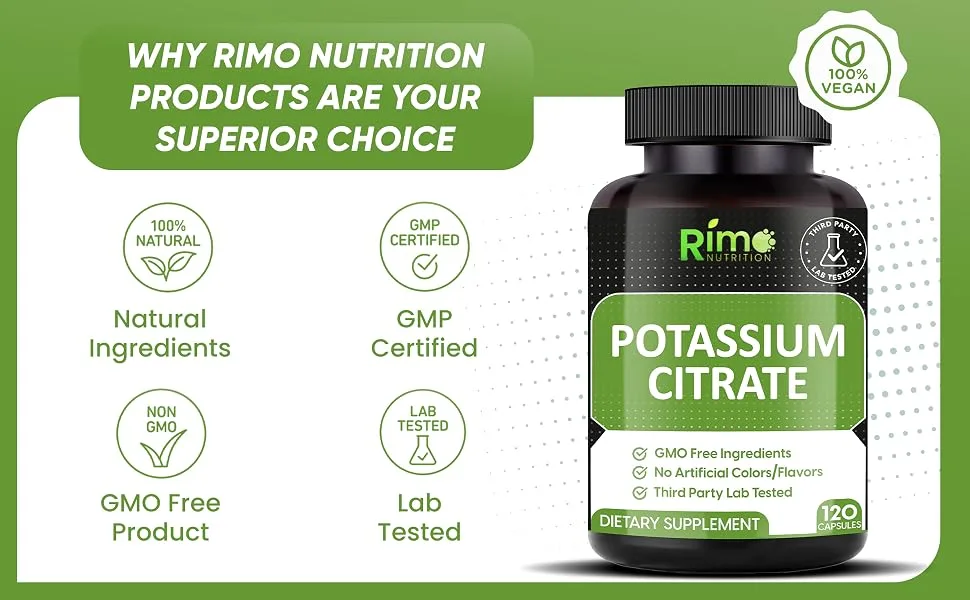 Rimo Nutrition Potassium Citrate Supplement - No Additives 120 Servings - SPN-SSIWC