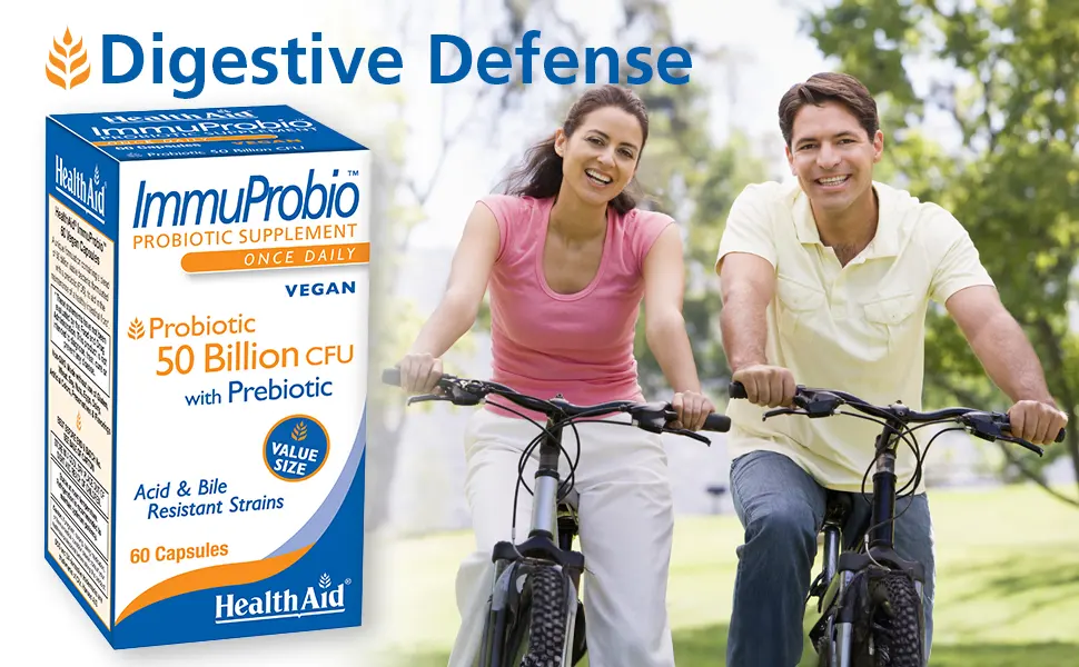 HealthAid ImmuProbio 60 Caps - 50 Billion CFU with Prebiotic Once Daily Acid & Bile Resistant Strains Vegan - product information 1