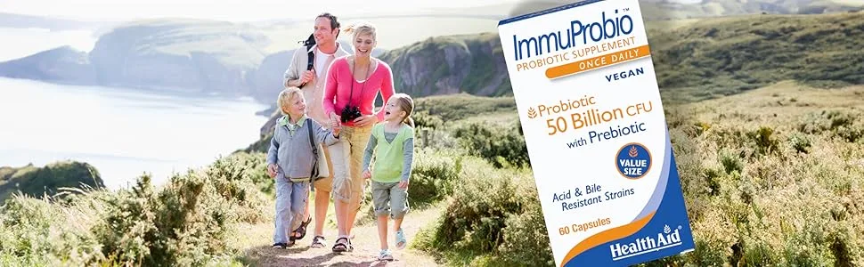 HealthAid ImmuProbio 60 Caps - 50 Billion CFU with Prebiotic Once Daily Acid & Bile Resistant Strains Vegan - product information 2