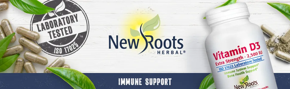 NEW ROOTS HERBAL Vitamin D3 2 500 IU (62.5 mcg) | Non-GMO & Gluten-Free (90 Veg Caps) - Immune Support