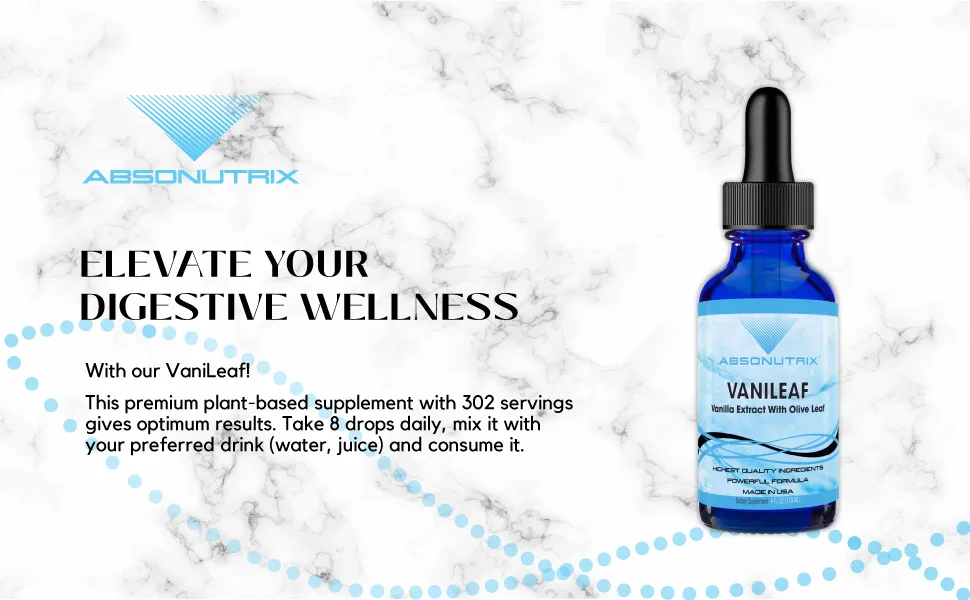 Absonutrix VaniLeaf 390 mg 4 FL OZ Liquid 302 Servings Made in USA Plant-Based Ingredients Olive Fruit Pineapple Liquid Vanilla Extract Gluten-Free Non-GMO GMP Certified - VaniLeaf
