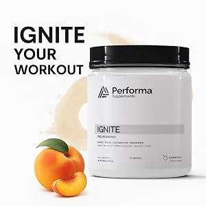 Performa Supplements Ignite Pre-Workout with Beta-Alanine Caffiene Citrulline and Alpha GPC Including Natural Flavoring and Zero Food Coloring- 30 Servings Summer Peach - Ignite 2