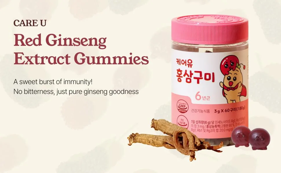 CARE U Red Ginseng Extract Gummies 60 Count - Bitterness - red ginseng extract gummies