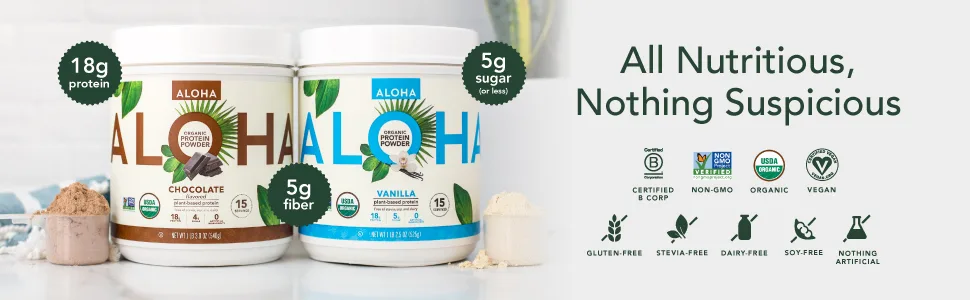 ALOHA Organic Plant Based Protein Powder Bundle Vanilla 19.6 oz & Chocolate 19.6 oz 15 Servings Each - product information 2
