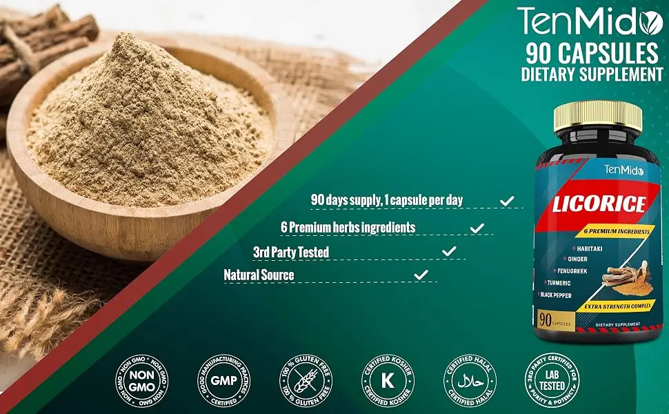 Licorice Extract Capsules with Turmeric Ginger Fenugreek Haritaki Black Pepper - Support Digestion Function - 90 Caps 3 Months Supply - licorice extracts dgl licorice root extract liquorice root extract dgl licorice chewable organic