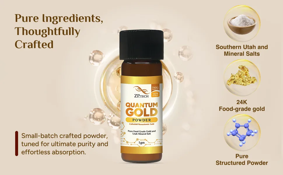 Quantum Gold 24K Ormus Gold Concentrate | Pure Ormus Colloidal Monoatomic Gold Powder Supplement | Decalcify Pineal Gland | Enhance Brain Wave Activity & Higher Energy Alignment 1g. - ormus atomic powder,ormus for pineal gland,ormus powder for third eye,ormus supplement powder