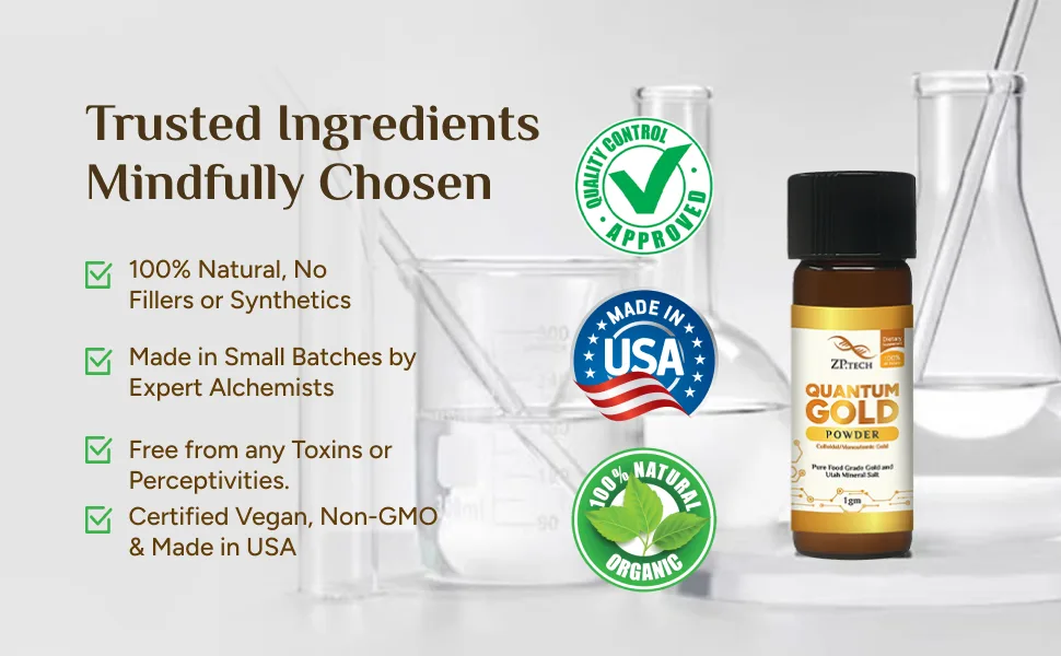 Quantum Gold 24K Ormus Gold Concentrate | Pure Ormus Colloidal Monoatomic Gold Powder Supplement | Decalcify Pineal Gland | Enhance Brain Wave Activity & Higher Energy Alignment 1g. - polvo de oro Ormus, polvo de oro de 24 quilates, polvo de oro coloidal, oro Ormus coloidal
