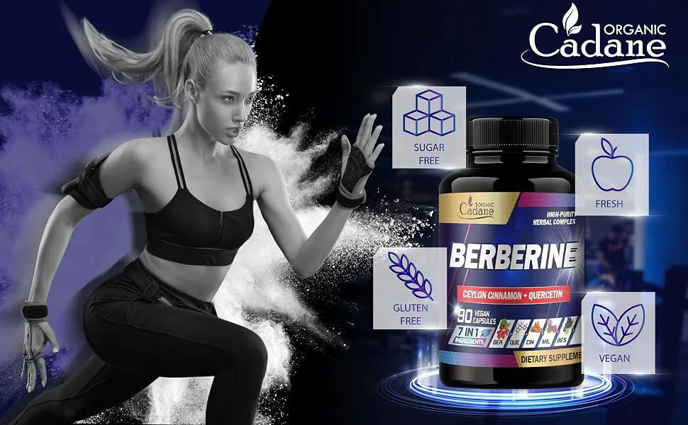 Cadane Berberine Supplement with Ceylon Cinnamon Quercetin Resveratrol Milk Thistle Grape Seed and Black Pepper - 3-Month Supply for 90 Capsules - berberine supplement berberine 1500mg berberine hcl pure berberine berberine organic