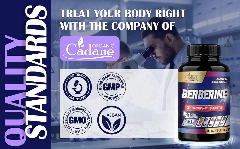 Cadane Berberine Supplement with Ceylon Cinnamon Quercetin Resveratrol Milk Thistle Grape Seed and Black Pepper - 3-Month Supply for 90 Capsules - so well balanced berberine berberine feel good berberine 1000mg capsules native berberine