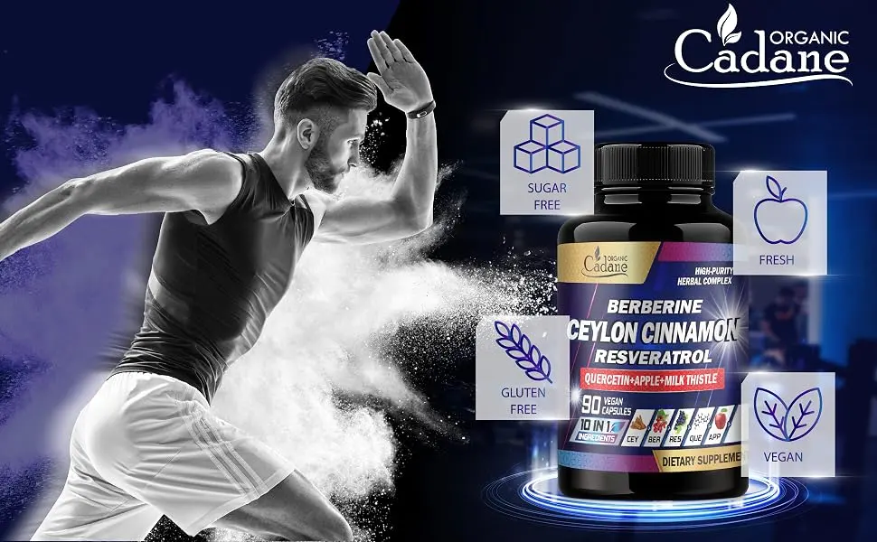 Cadane Ceylon Cinnamon Berberine Quercetin Supplement - Support Heart Body Digestive & Immunity - 10in1 with Milk Thistle Turmeric Apple & More - 90 Veggie Capsules - ceylon cinnamon cinnamon supplements ceylon cinnamon capsules cinnamon capsules cinnamon pills