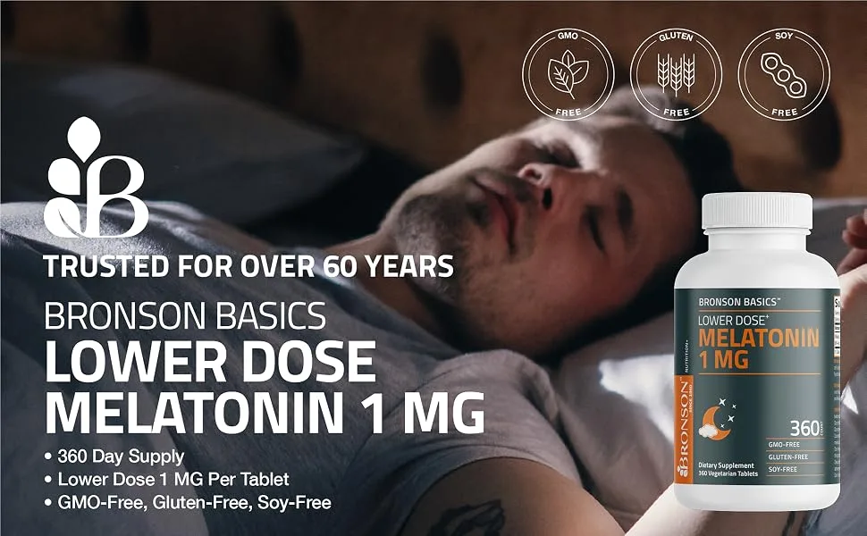Bronson Lower Dose Melatonin 1mg 360 Vegetarian Tablets - Melatonin