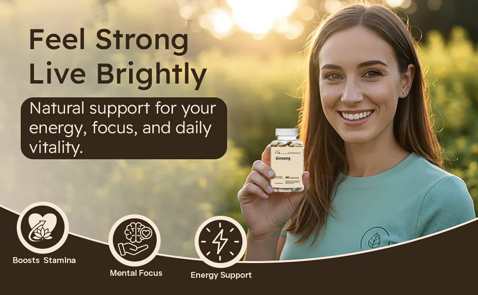 Ginseng Root Extract Capsules 750 mg 90 Vegan Capsules Natural Energy Cognitive Support & Immune Booster Gluten-Free - Ginseng Capsules
