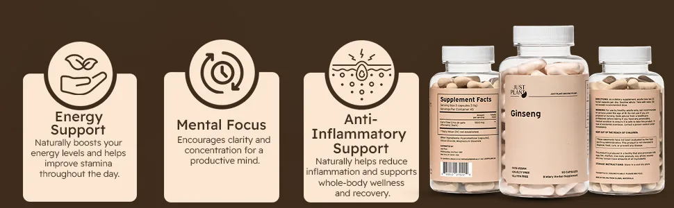 Ginseng Root Extract Capsules 750 mg 90 Vegan Capsules Natural Energy Cognitive Support & Immune Booster Gluten-Free - mental focus supplements