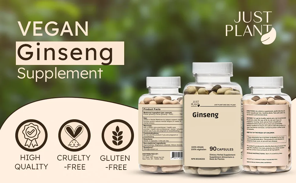 Ginseng Root Extract Capsules 750 mg 90 Vegan Capsules Natural Energy Cognitive Support & Immune Booster Gluten-Free - Panax Ginseng