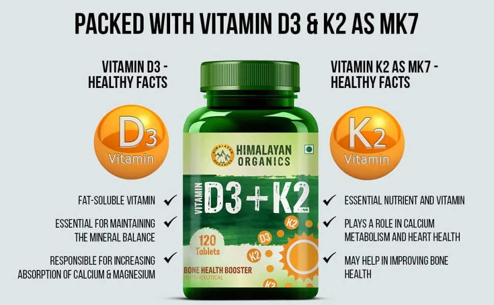 Himalayan Organics Vitamin D3 with K2 As MK7 Supplement- 120 Veg Tablets - product information 6
