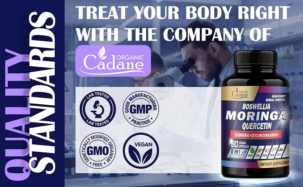 Organic Cadane Moringa Leaf Boswellia Quercetin Supplement - 90 Veggie Capsules - moringa capsules 10000mg moringa leaf capsules third party tested moringa moringa 3rd party tested