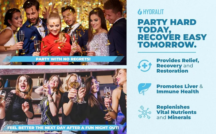 Hydralit After Drinking Aid Supplement Pre Game Party Pills Electrolytes Hydration DHM Milk Thistle Weekend Recovery Vitamins Relief Formula Better Mornings Alcohol Liver Health Support 120 Capsules - Hydralit After Drinking Aid Pills