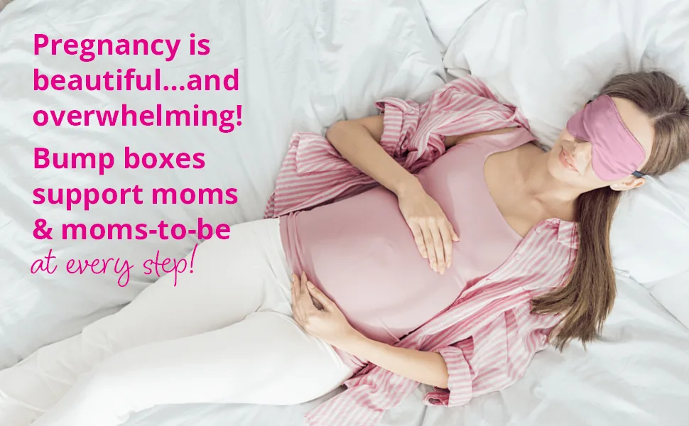 Bump Boxes 2nd Trimester Gift Set Complete Pregnancy Care Package with Belly Butter Bath Soak Baby Footed Sleeper Sonogram Frame and Eye Mask - pregnancy care package gift basket kit survival bump box congrats maternity box mom to be box