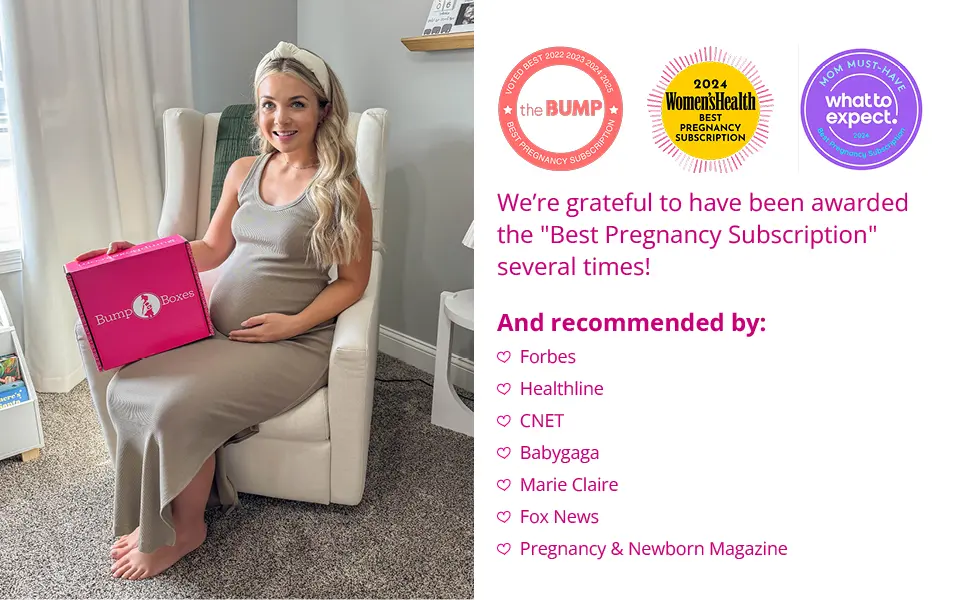 Bump Boxes 2nd Trimester Gift Set Complete Pregnancy Care Package with Belly Butter Bath Soak Baby Footed Sleeper Sonogram Frame and Eye Mask - pregnancy care package gift basket kit survival bump box congrats maternity box mom to be box