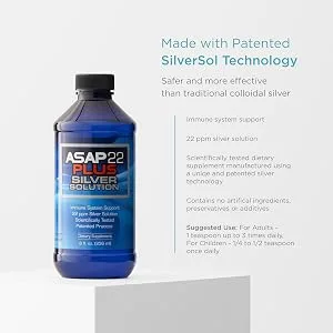 American Biotech Labs - ASAP 22 Plus Silver Solution - Immune System Support 22 ppm Silver Solution Dietary Supplement - (8 oz) Unflavored 8 Fl Oz (Pack of 1) - ASAP 22