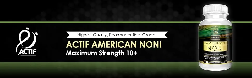 Actif Organic Noni Maximum Strength - 100% Natural Hawaiian Noni Non-GMO Made in USA 100 Count - noni