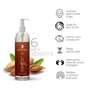 Pursonic 100% Natural Sweet Almond oil- for Aromatherapy  Essential oils  Moisturizing  and Massage - USES