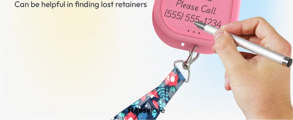HOUSYLOVE Retainer Case 1 Pack Pink Classic Style Night Guard Case with Floral Patterns - retainer case holder cases night guard cute with vent holes container box retainers dental