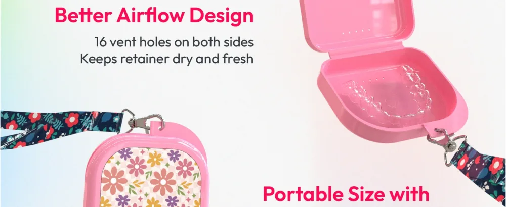 HOUSYLOVE Retainer Case 1 Pack Pink Classic Style Night Guard Case with Floral Patterns - women sparkly light aligner thin small retainer case holder cases night guard cute with vent holes