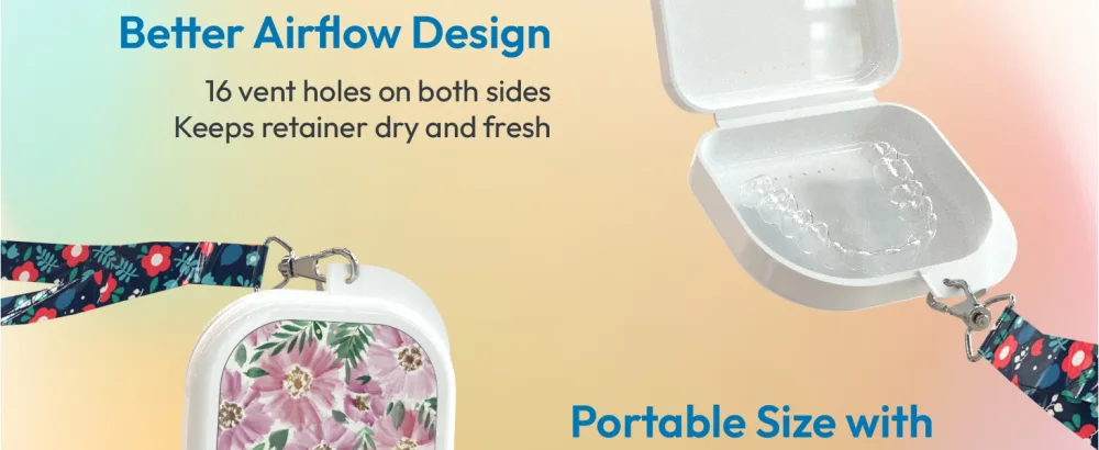 HOUSYLOVE Retainer Case 1 Pack White Classic Scratch Resistant Night Guard Case with Floral Patterns - women sparkly light aligner thin small retainer case holder cases night guard cute with vent holes