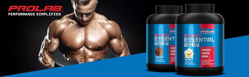 ProLab Advanced Essential Whey Protein Powder Whey Concentrate & Isolate Blend 21g Protein BCAAs Digestive Enzymes Muscle Support & Recovery(Vanilla Donut) Vanilla Donut 2.5 Pound (Pack of 2) - Prolab Advanced Essential Whey Protein