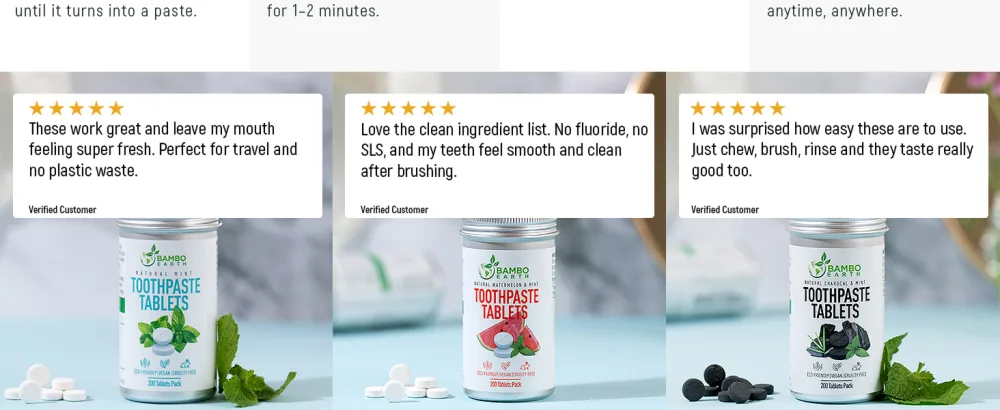 200 Pack Natural Toothpaste Tablet Bits - Chewable Mouthwash Whitening Bite Tablets for Teeth SLS & Fluoride Free Eco & Travel Friendly - Zero Waste Packaging - Mint & Activated Charcoal (Peppermint) - product information 6