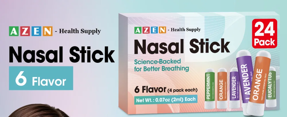 AZEN 24 Pack Nasal Sticks Bulk Portable Inhaler Stick for Nasal Congestion Relief with Essential Oils Focus Boost Non-Medicated Refreshing Vapors - product information 1