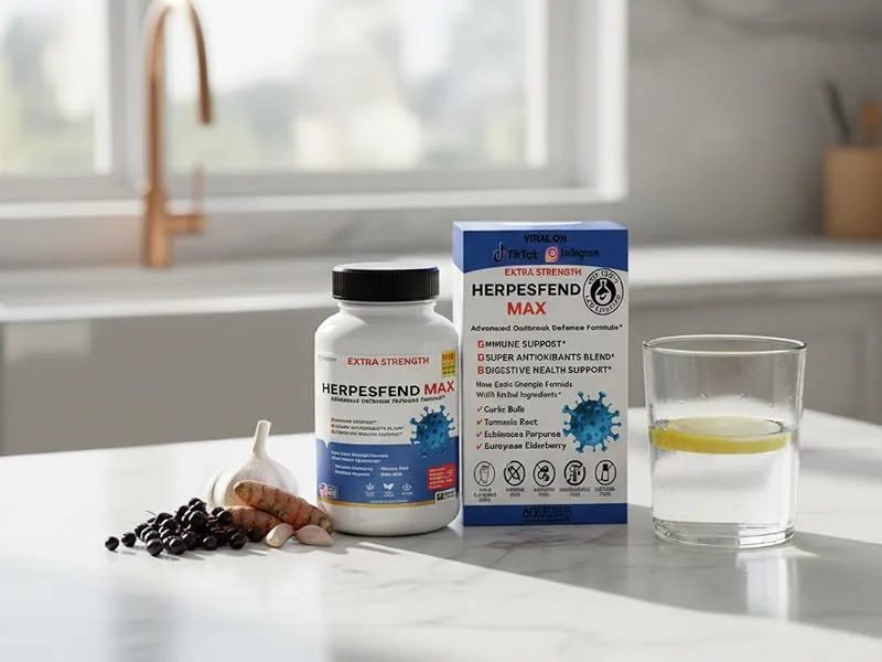 HerpesFend Max Extra Strength Advanced Defense Formula 60 Capsules with Elderberry Echinacea Turmeric Garlic Vitamins and Probiotics (5) - AI Creative Studio Generated Asset