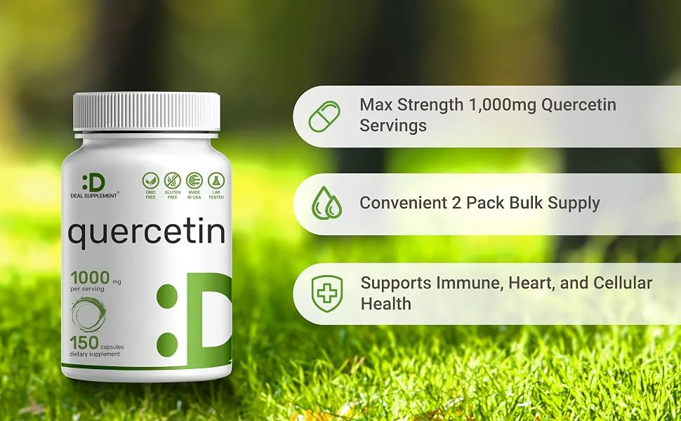 Quercetin 1000mg Per Serving (2 Pack) | 300 Capsules High Bioavailable Flavonoids Third Party Tested Supports Healthy Immune System Non-GMO No Gluten 150 Count (Pack of 2) - Quercetin 1000mg