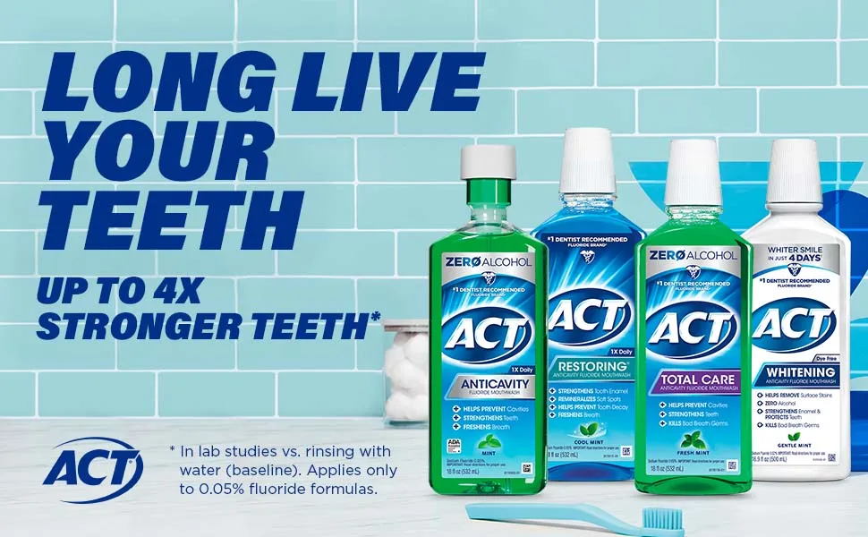 ACT Dry Mouth & Whitening Anticavity Zero Alcohol Fluoride Mouthwash Bundle Soothing Mint 33.8 fl. oz. & Gentle Mint 16.9 fl. oz. - product information 6