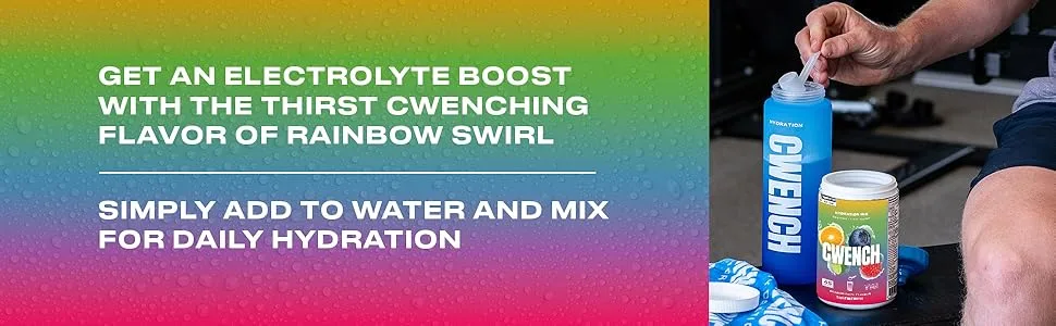 CWENCH HYDRATION Mix Rainbow Swirl 10 Count Zero Sugar Electrolyte Drink Packets with B Vitamins and Amino Acids NSF Certified for Active Lifestyles Convenient Single-Serve Hydration Pack Rainbow Swirl 0.25 Ounce (Pack  - Daily Hydration Rainbow Swirl