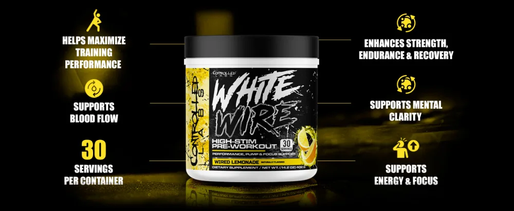 CONTROLLED LABS White Wire High-Stim Preworkout Powder with Creatine L-Citrulline and Caffeine 30 Servings Performance Pump & Focus Support Lemonade Wired Lemonade - White Wire PreWOD Lemonade supports mental clarity training preformance blood flow and recovery