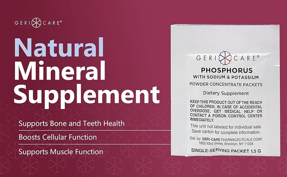 GeriCare Phosphorus Supplement Powder with Sodium & Potassium 100 Count Strawberry-Flavored 1.5g Packets for Bone Nerve and Muscle Support Easy-to-Mix Electrolyte Formula - GC-844-01 A_ 1