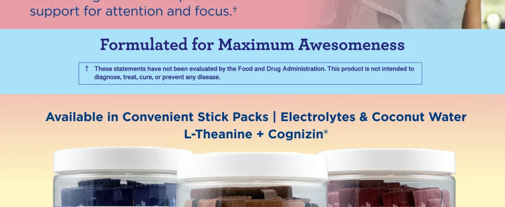 Perk Hydrate Electrolyte Stickpacks Blue Raspberry Flavored (20 Packets) - Coconut Water CDP-Choline L-Theanine Gluten-Free - Perk Hydrate