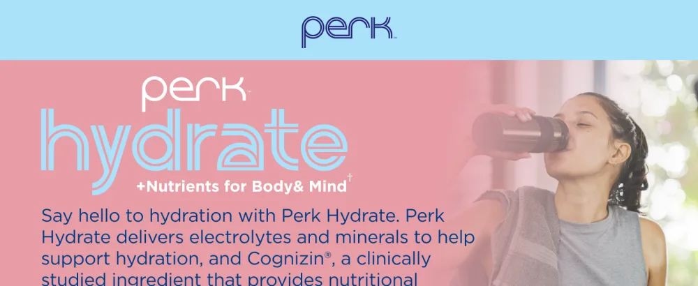 Perk Hydrate Electrolyte Stickpacks Pina Colada Flavored (20 Packets) - Coconut Water CDP-Choline L-Theanine Gluten-Free - Perk Hydrate