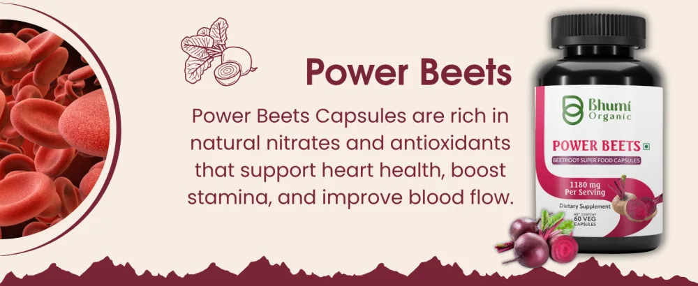 Bhumi Organic Power Beets Supplement 1180mg Beetroot Super Food 60 Vegan Capsules - Power Beets Supplement