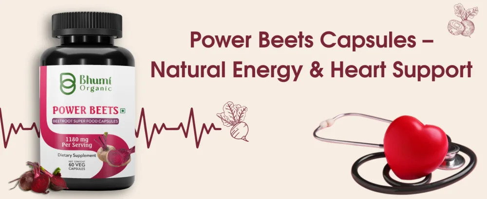 Bhumi Organic Power Beets Supplement 1180mg Beetroot Super Food 60 Vegan Capsules - Power Beets Supplement