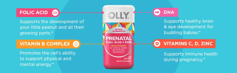 OLLY Ultra Strength Prenatal Multivitamin Softgels with Brain Development Support + Colace Clear Stool Softener Capsules 28 Count - product information 5