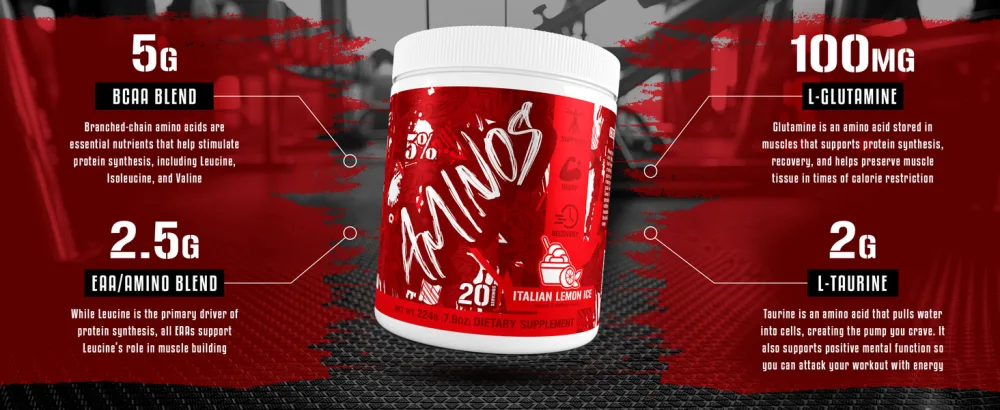 5% Nutrition Code Red Aminos BCAA & EAA Post Workout Recovery Powder | Full Spectrum Essential Amino Acid Complex for Men & Women (Southern Sweet Tea) - Aminos-Blends