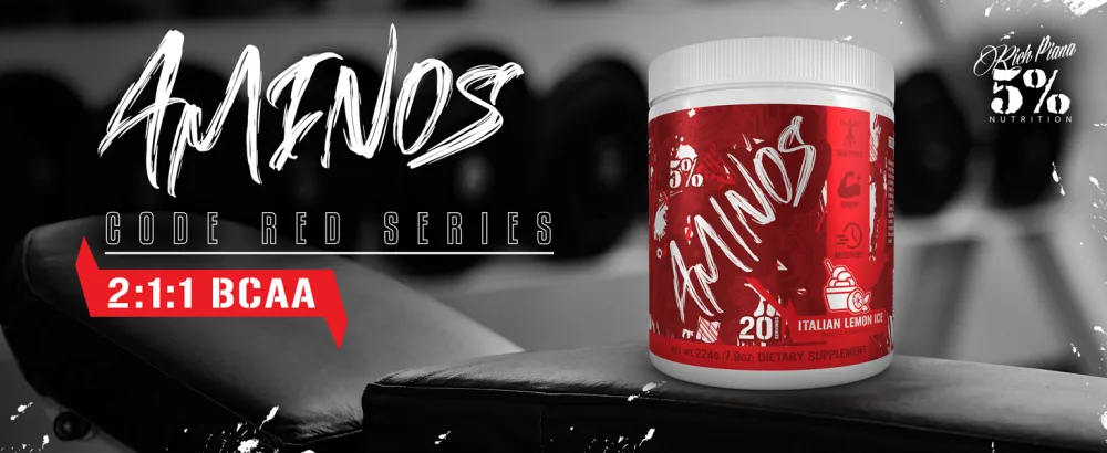 5% Nutrition Code Red Aminos BCAA & EAA Post Workout Recovery Powder | Full Spectrum Essential Amino Acid Complex for Men & Women (Southern Sweet Tea) - Aminos-Header